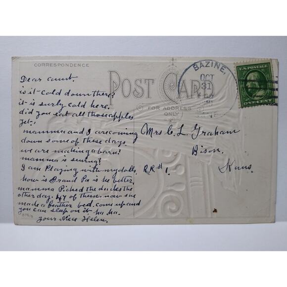 Halloween Postcard Fantasy Shadow Witch Looking Glass Mirror Anglo American 876 - Picture 3 of 3